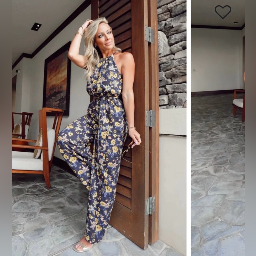 Mallory High Neck Jumpsuit | Blue Multi Floral